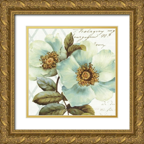 Audit, Lisa 12x12 Gold Ornate Wood Framed with Double Matting Museum Art Print Titled - White Floral Bliss I