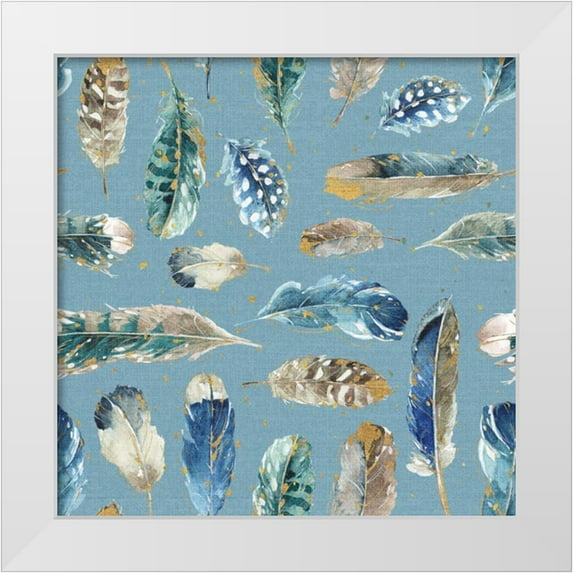Audit, Lisa 12x12 White Modern Wood Framed Museum Art Print Titled - Indigold Feathers Turquoise