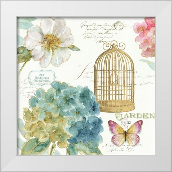 Audit, Lisa 12x12 White Modern Wood Framed Museum Art Print Titled - Rainbow Seeds Floral Birdcage III