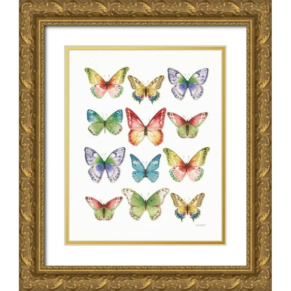 Audit, Lisa 12x14 Gold Ornate Wood Framed with Double Matting Museum Art Print Titled - Colorful Breeze Butterflies