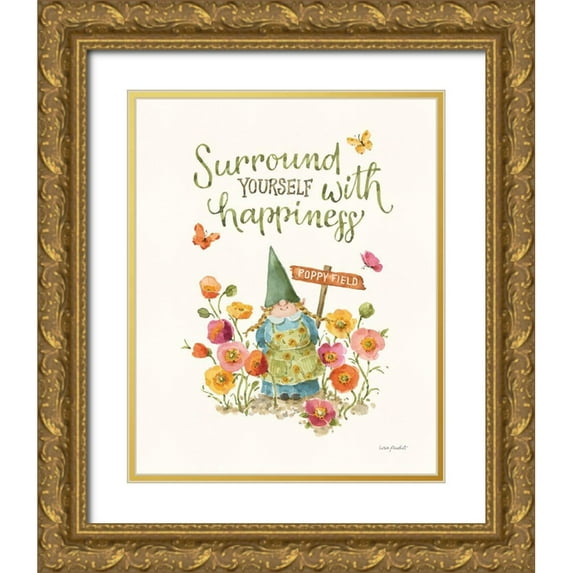 Audit, Lisa 12x14 Gold Ornate Wood Framed with Double Matting Museum Art Print Titled - Garden Gnomes IV