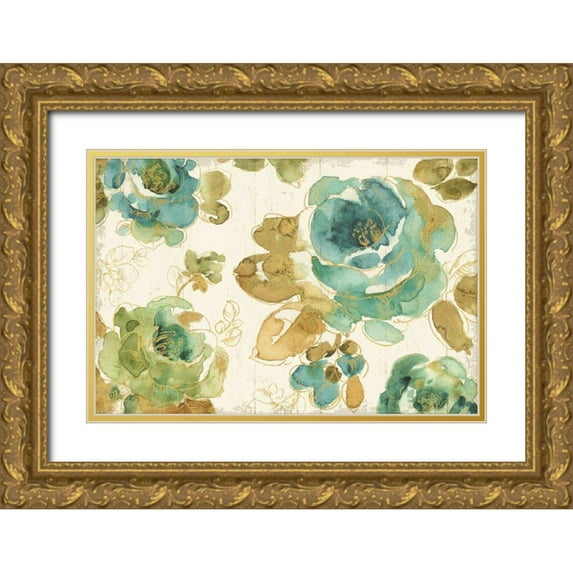 Audit, Lisa 14x11 Gold Ornate Wood Framed with Double Matting Museum Art Print Titled - My Greenhouse Roses I on Wood Cream
