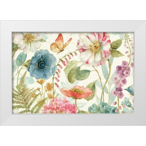 Audit, Lisa 14x11 White Modern Wood Framed Museum Art Print Titled - Rainbow Seeds Flowers I on Wood Cream