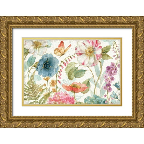 Audit, Lisa 18x13 Gold Ornate Wood Framed with Double Matting Museum Art Print Titled - Rainbow Seeds Flowers I on Wood