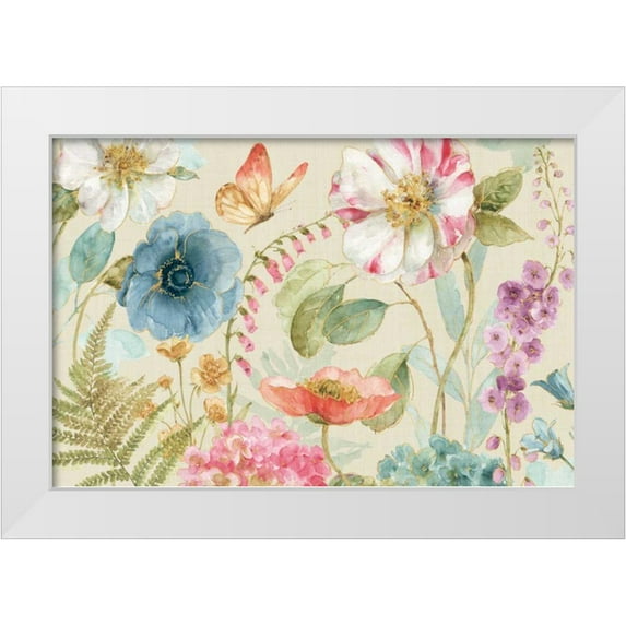 Audit, Lisa 24x17 White Modern Wood Framed Museum Art Print Titled - Rainbow Seeds Flowers I Linen