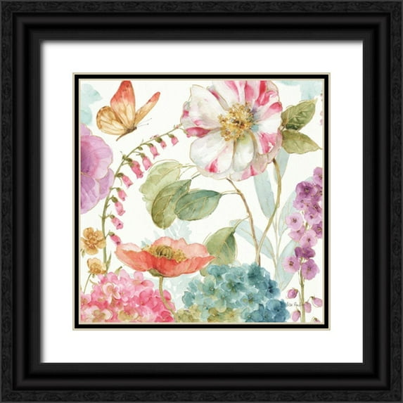 Audit, Lisa 26x26 Black Ornate Wood Framed with Double Matting Museum Art Print Titled - Rainbow Seeds Flowers II