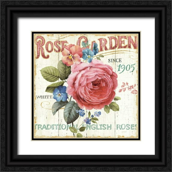 Audit, Lisa 26x26 Black Ornate Wood Framed with Double Matting Museum Art Print Titled - Rose Garden I