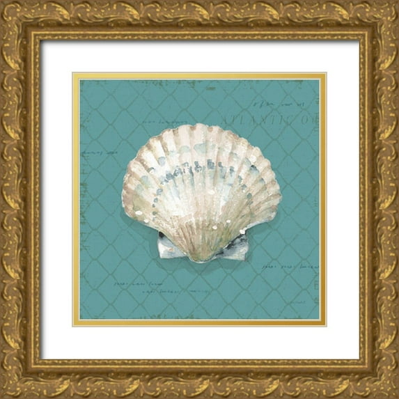 Audit, Lisa 26x26 Gold Ornate Wood Framed with Double Matting Museum Art Print Titled - Ocean View III on Teal