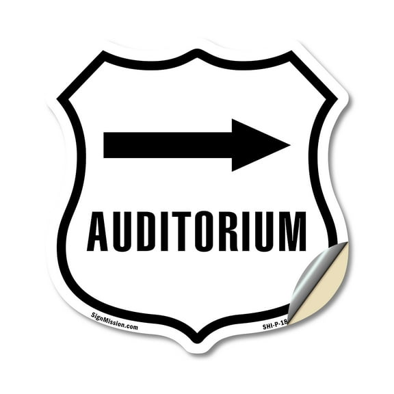 Auditorium Right 12 inch X 12 inch Shield Shaped Heavy Duty 3.2 mil Vinyl Decal Weather Resistant Made in the USA