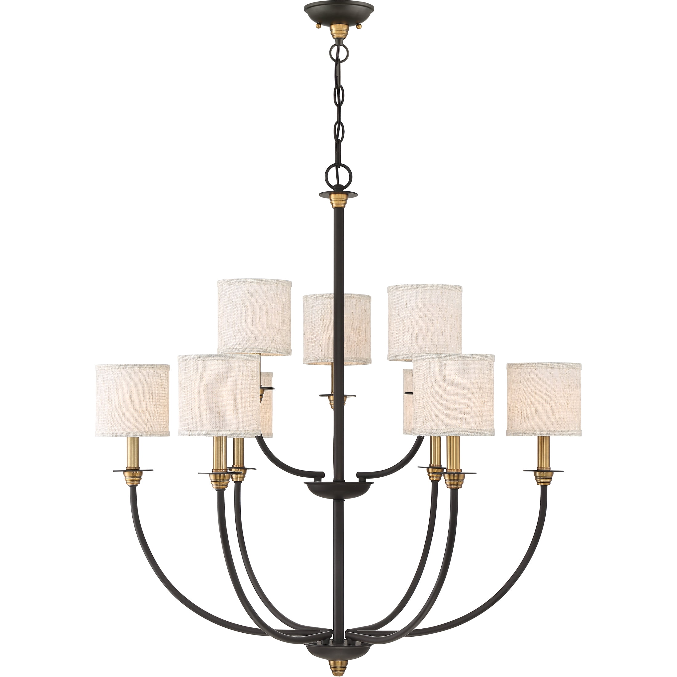Audley 33" Bronze Drum Chandelier with Linen Shades