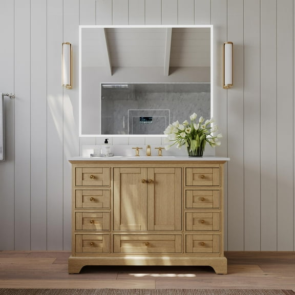 Audrey 48 in. Bath Vanity Set in Oak with White Quartz Top and Undermount Basin