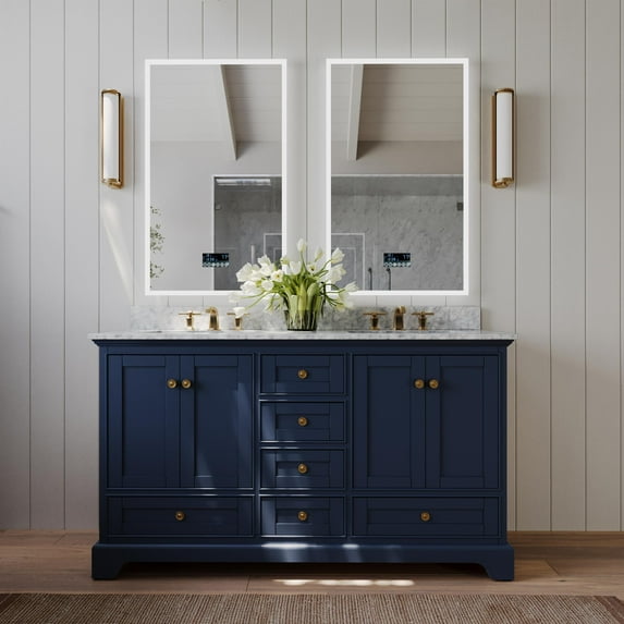 Audrey 66 in. Bath Vanity Set in Heritage Blue with Gold Hardware