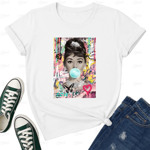 Audrey Bubblegum Classic Movie Pop Art Retro Graffiti Style Unisex T-Shirt V12116, up to size 5XL
