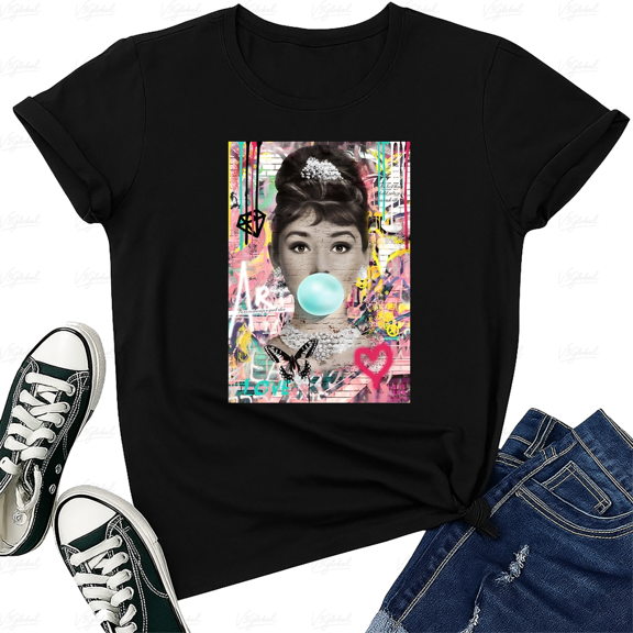 Audrey Bubblegum Classic Movie Pop Art Retro Graffiti Style Unisex T-Shirt V12116, up to size 5XL