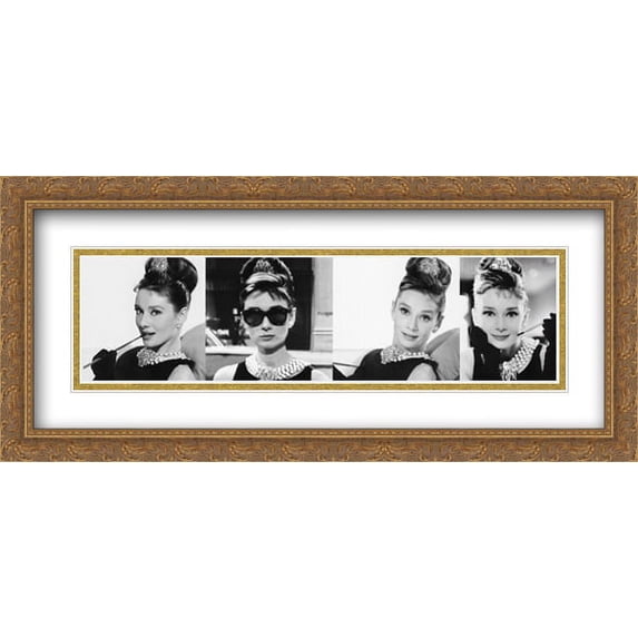 Audrey Hepburn (Black, White & Pink) 40x18 Double Matted Large Gold Ornate Framed Movie Star Poster Art Print