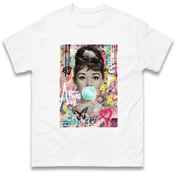 Audrey Hepburn Bubblegum Classic Movie Art Graffiti Pop Culture Unisex T-Shirt, up to size 5XL