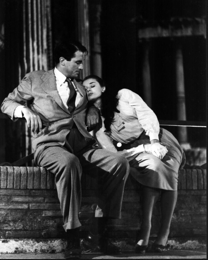 Audrey Hepburn Sleeping On Gregory Peck In Roman Holiday Black And