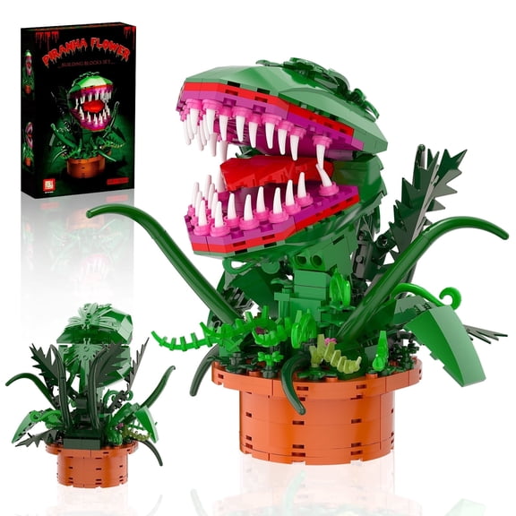 Audrey 2 Piranha Plant Building Blocks Set, Cannibal Flower Model with Openable Mouth, Compatible with Lego, Gift for Fans, Kids & Adults, 344Pcs