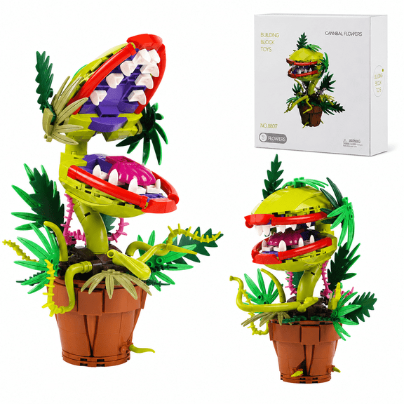 Audrey II Piranha Flower Building Blocks Set, Cannibal Plants Building Set, Openable Mouth Gift Toy, Bonsai Plants Christmas Halloween Horror Decor Gifts for Adults