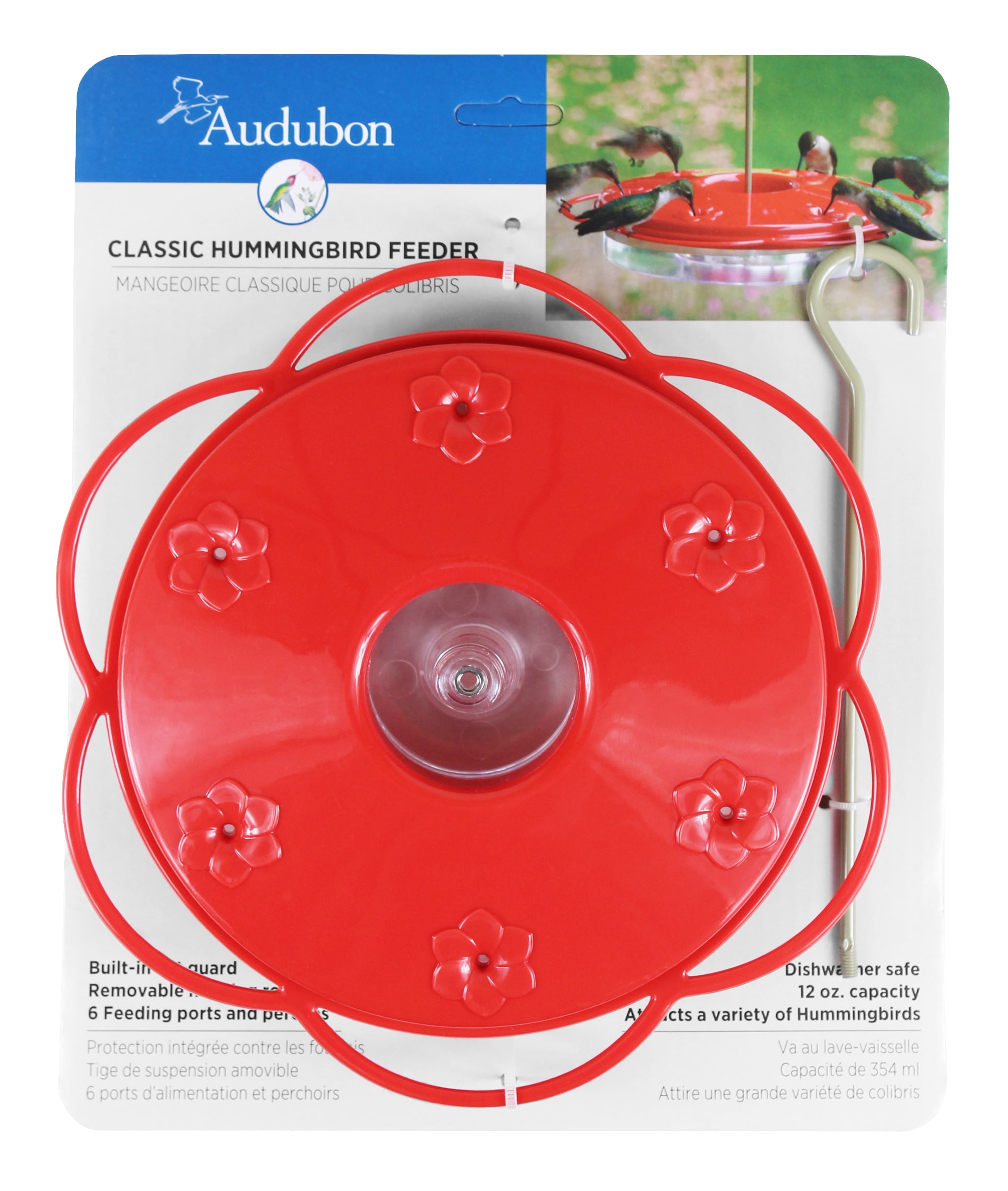 Audubon Red and Clear Plastic Hummingbird Feeder with Metal Hanger