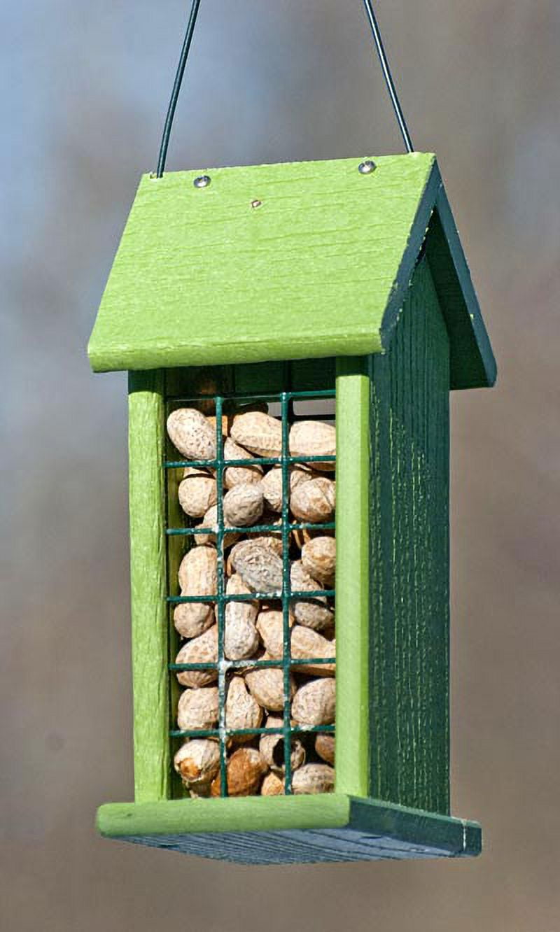 Green Recycled Plastic and Wood Hanging Peanut Bird Feeder