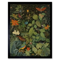 Audubon Style Birds and Insects in Jungle Art Print Framed Poster Wall Decor 12x16 inch