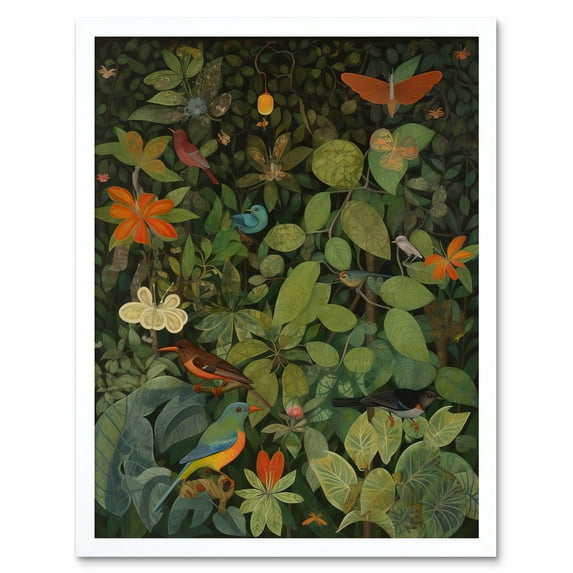 Audubon Style Birds and Insects in Jungle Art Print Framed Poster Wall Decor 12x16 inch