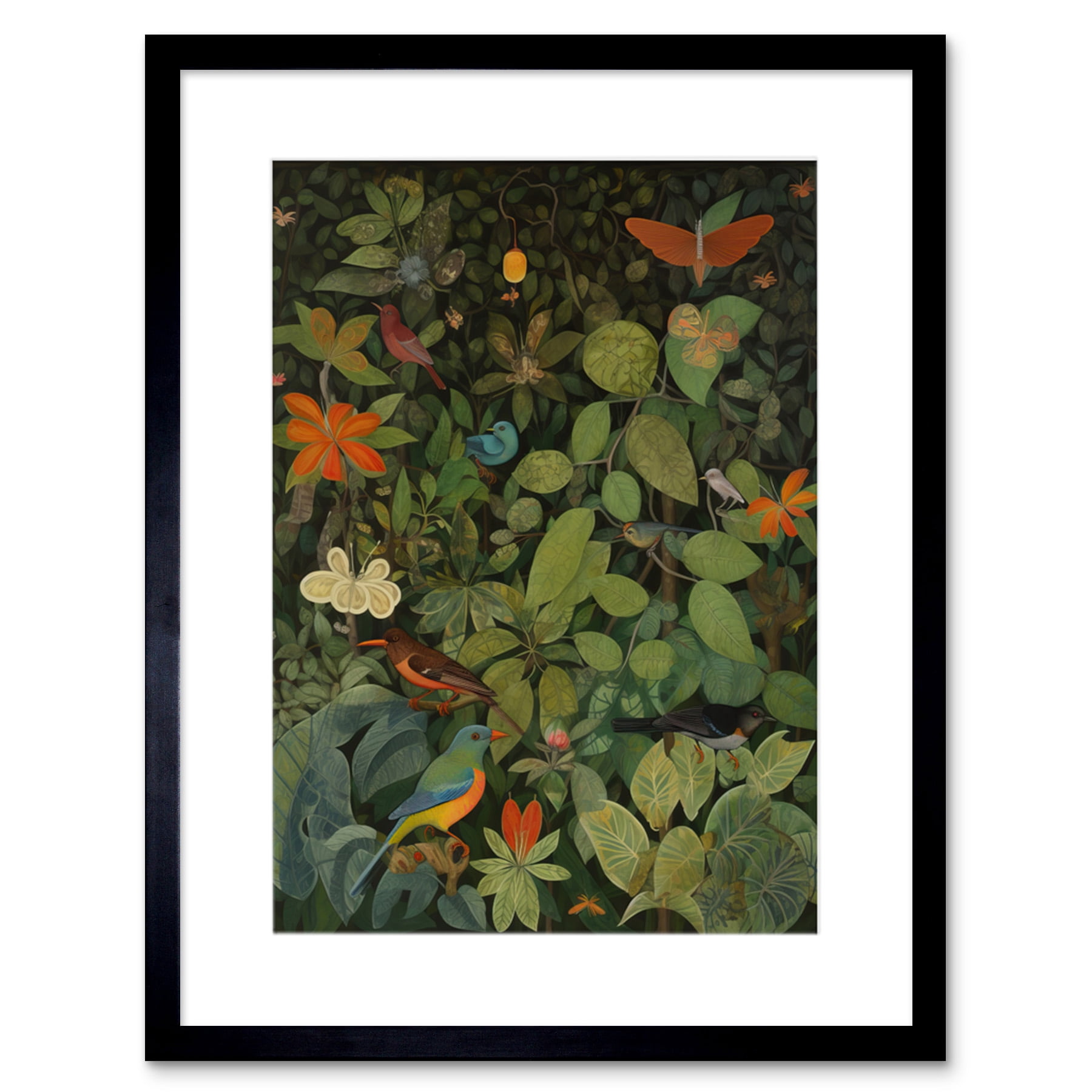 Audubon Style Birds and Insects in Jungle Artwork Framed Wall Art Print ...