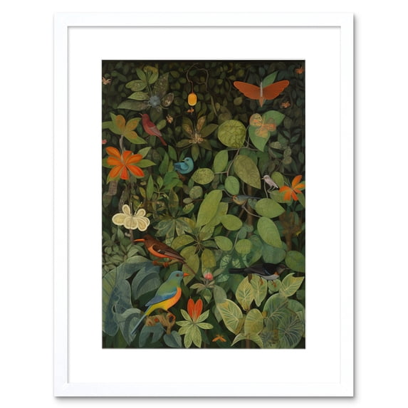 Audubon Style Birds and Insects in Jungle Artwork Framed Wall Art Print 9X7 Inch