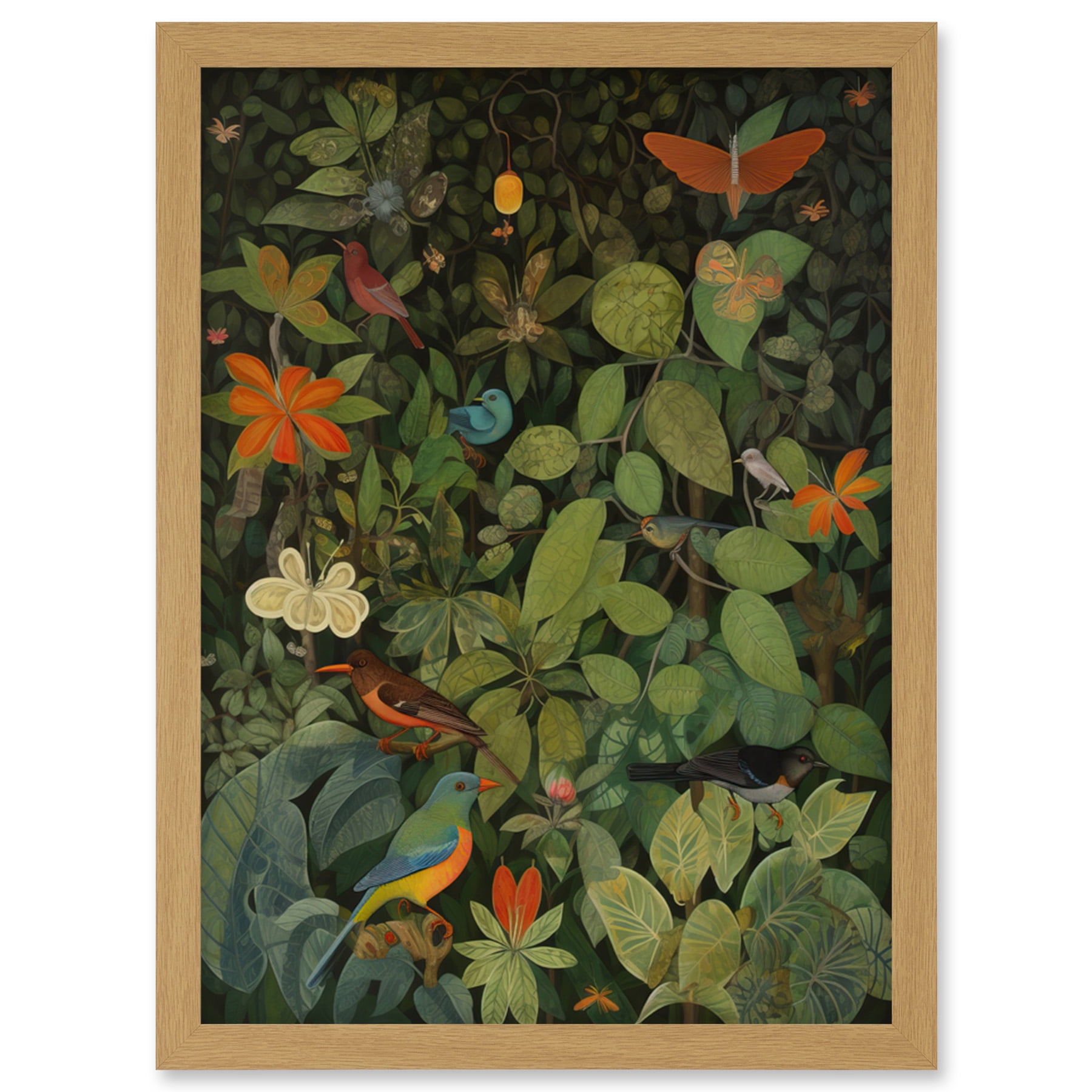 Audubon Style Birds and Insects in Jungle Artwork Framed Wall Art Print ...