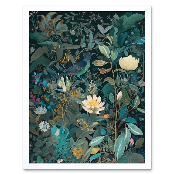 Audubon Style Birds in Blooming Wildflower Field Art Print Framed Poster Wall Decor 12x16 inch