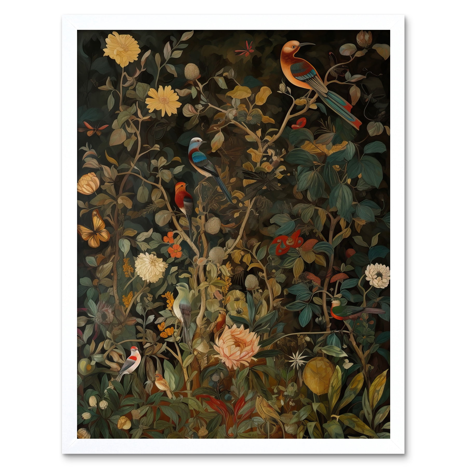Audubon Style Birds in Spring Flower Field Modern Art Print Framed ...