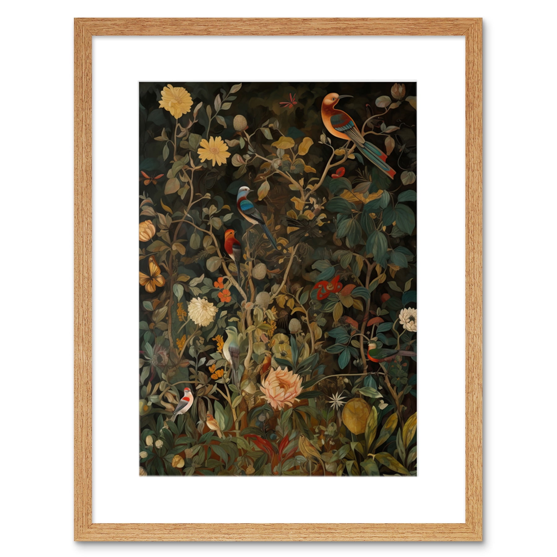 Audubon Style Birds in Spring Flower Field Modern Artwork Framed Wall ...