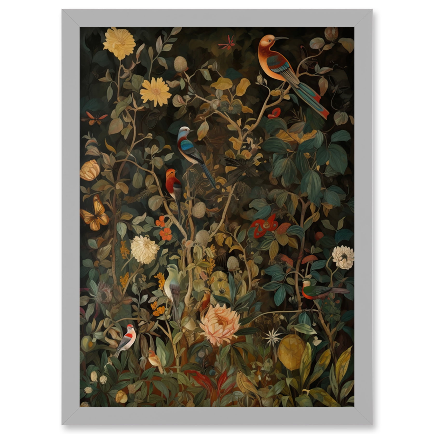 Audubon Style Birds in Spring Flower Field Modern Artwork Framed Wall ...