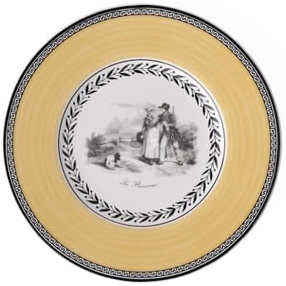 Audun Chasse Bread & Butter Plate, 6.25 in, Premium Porcelain, White/Gray/Yellow$$Home Decor, Kitchen, & Other