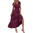 thumbnail image 1 of Audvoi Women's Boho Dress Short Sleeve Tiered Maxi Smocked Cocktail Dress, 1 of 11
