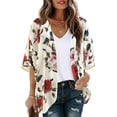 thumbnail image 1 of Audvoi Women's Floral Print Puff Sleeve Kimono Cardigan Loose Cover Up Blouse Tops, 1 of 11