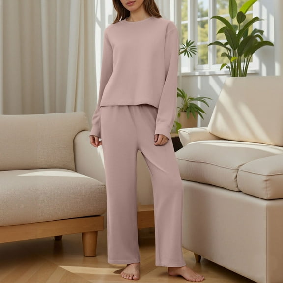 Aueoeo 2 Piece Set for Women Fall Round Neck Sweatsuits Outfits Loungewear Matching Set Travel Track Suits Tracksuit Set