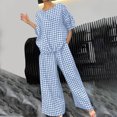 thumbnail image 1 of Aueoeo 2 Piece Sets For Women Plaid Outfits Shorts Sleeve Oversized Spring Vacation Pullover Long Pants Causal Suits, 1 of 6