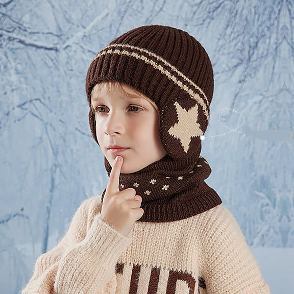 Aueoeo 2Pcs Kids Winter Hat and Scarf Set Winter Hats Toddler Ear Protection Beanie Hat Warm Scarf for Kids Boys Girls