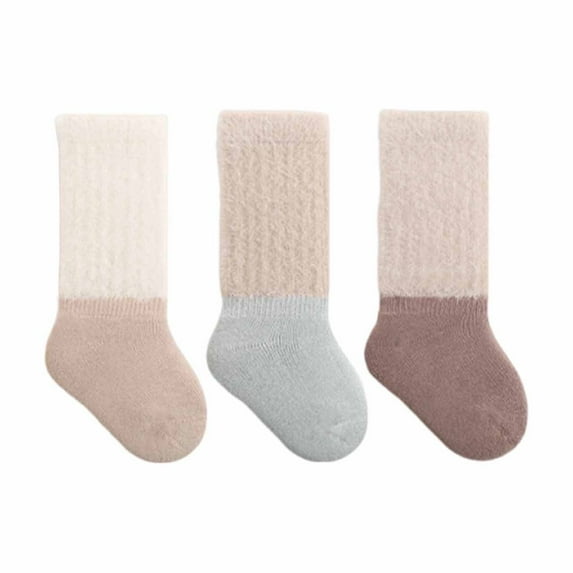 Aueoeo 3 Pack Fuzzy Socks For Children Girls Boys Toddler Knitted Warm Soft Comfy Socks Solid Color Crew Socks