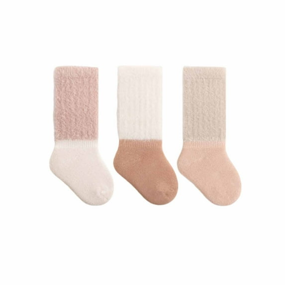 Aueoeo 3 Pack Fuzzy Socks For Children Girls Boys Toddler Knitted Warm Soft Comfy Socks Solid Color Crew Socks