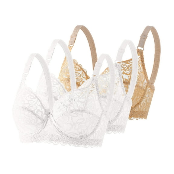 Aueoeo 3 Pack Women's Solid Color Bras Floral Lace Sleep Nursing Bra Comfy Breathable Underwear Daily Bra