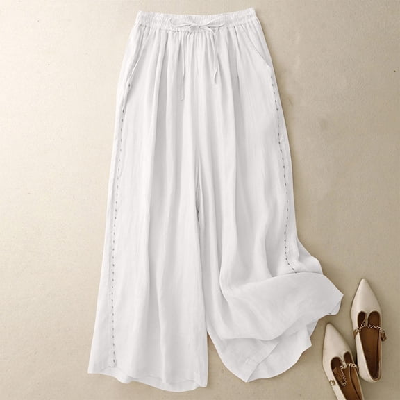 Aueoeo Ankle Length Pants for Women Cargo Pants for Women Loose Fitting High Waisted Linen Wide Leg Long Pants Appear Slim and Color Pants Cargo Scrub Pants for Women