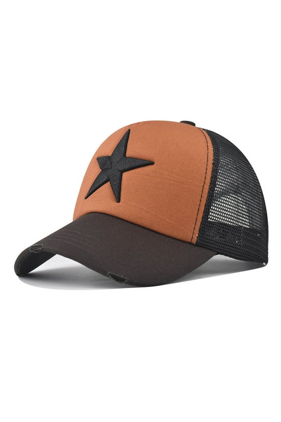 Baseball Caps For Men Star Embroidered Adjustable Mesh Hollow Hat Lightweight Breathable Summer Trucker Hats