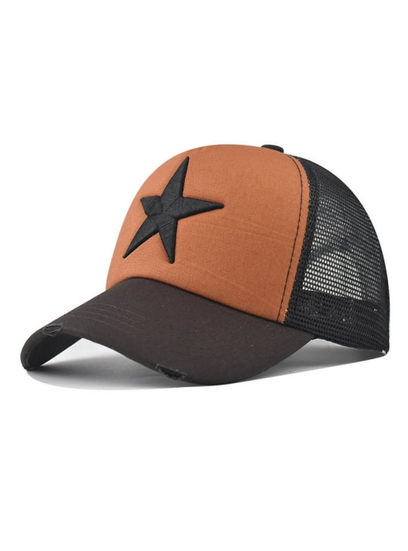 Baseball Caps For Men Star Embroidered Adjustable Mesh Hollow Hat Lightweight Breathable Summer Trucker Hats
