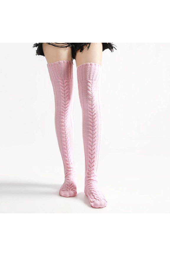 Baseball Socks Trouser Socks Women's Warm Solid Color Over-The-Knee Socks Women's Cable Knitted Stacked Socks Dress Socks Women