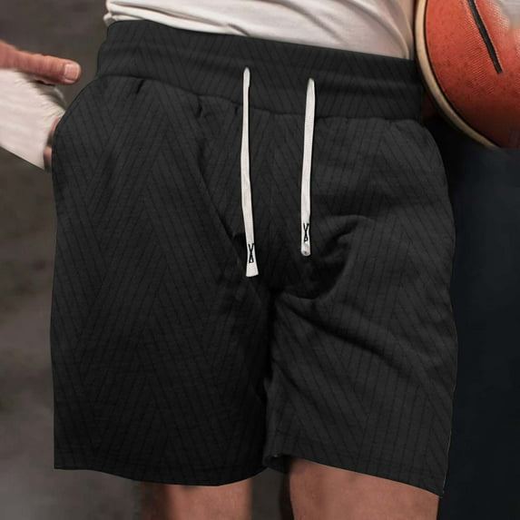 Aueoeo Basketball Shorts Men's Shorts Lightweight Elastic Waist Drawstring Summer Beach Shorts with Pockets Black L