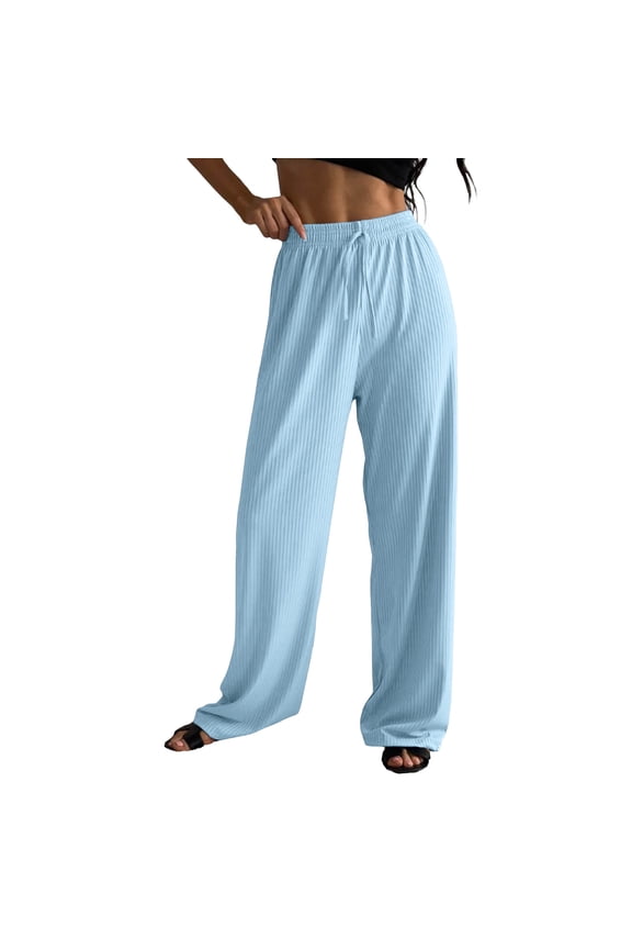 Beach Pants for Women Cargo Pants Women's Solid Color Casual Ribbed Elastic Jogging Sports Wide-Leg Pants Cargo Scrub Pants for Women