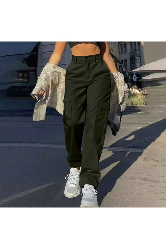 Beach Pants for Women Cover Up Business Casual Pants for Women's Solid-Color Casual Straight-Button Pocket Work Pants Cargo Sweatpants